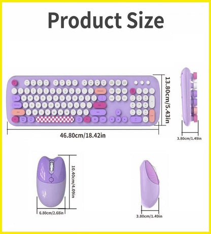Wireless Keyboard & Mouse Combo - Silent Click, Colorful 104 Keys
