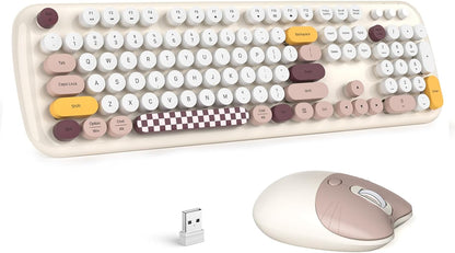 Wireless Keyboard & Mouse Combo - Silent Click, Colorful 104 Keys