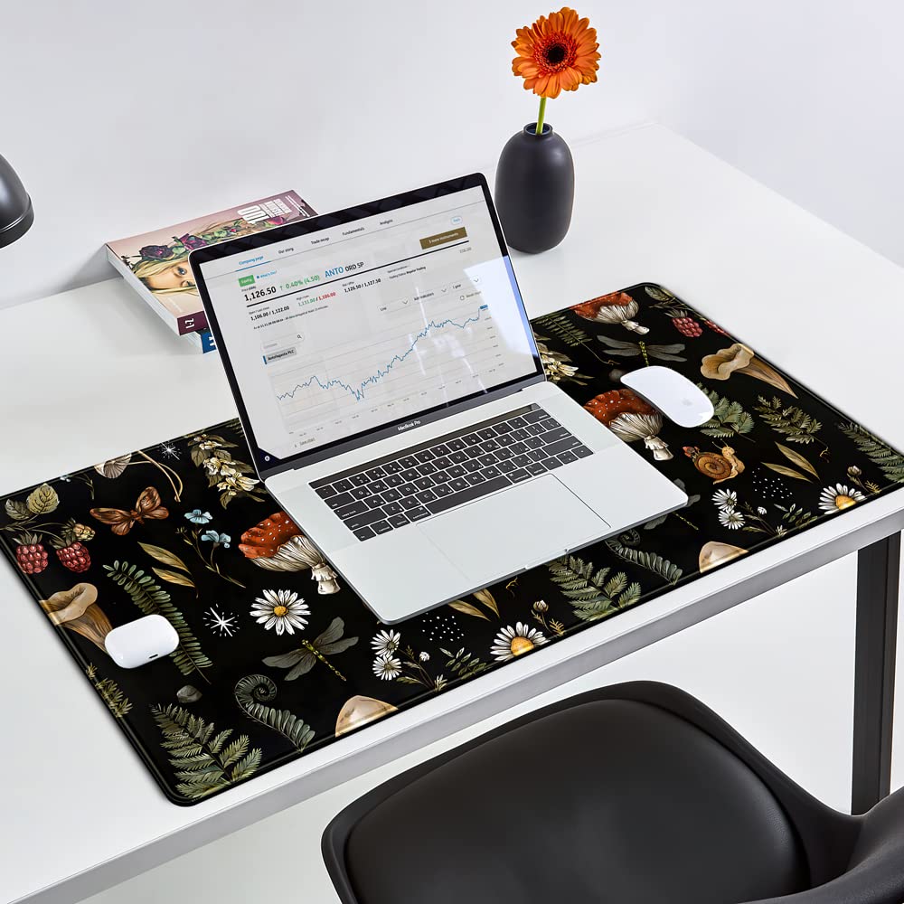 Desk Pad Anime Black Pom Poms Gaming Mouse Pad Large Star Designs Desk Office Decor Exclusive Beautiful Girls Mouse Pad for Women Desktop with Stitched Edges Non-Slip Computer Mat 31.5x11.8In