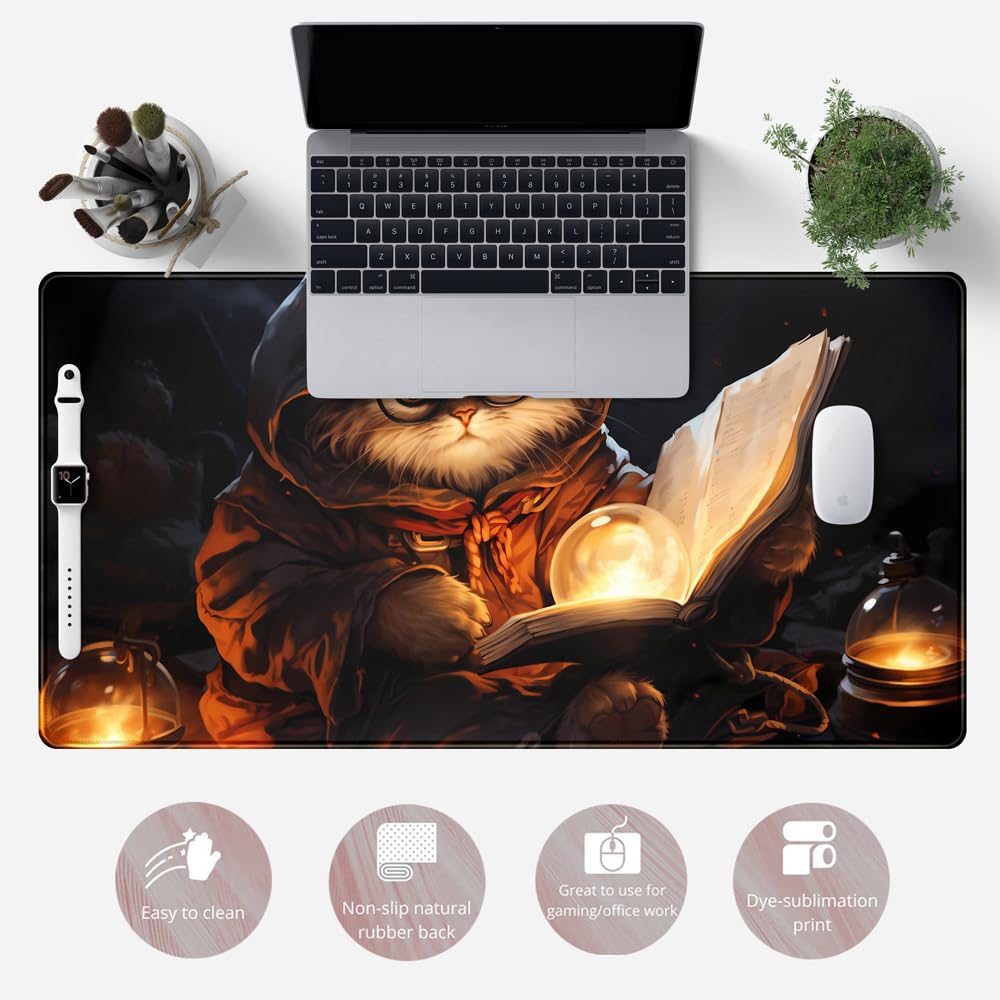 Desk Pad Anime Black Pom Poms Gaming Mouse Pad Large Star Designs Desk Office Decor Exclusive Beautiful Girls Mouse Pad for Women Desktop with Stitched Edges Non-Slip Computer Mat 31.5x11.8In