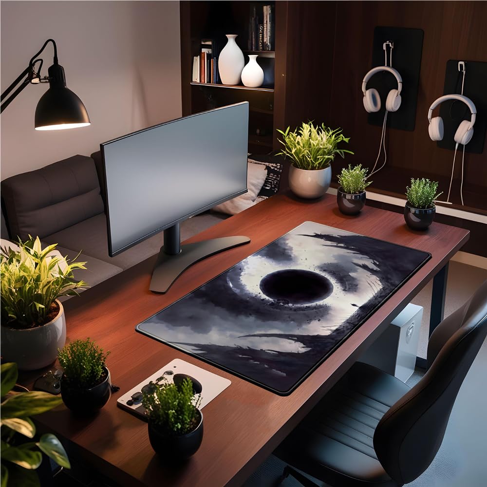 Desk Pad Anime Black Pom Poms Gaming Mouse Pad Large Star Designs Desk Office Decor Exclusive Beautiful Girls Mouse Pad for Women Desktop with Stitched Edges Non-Slip Computer Mat 31.5x11.8In