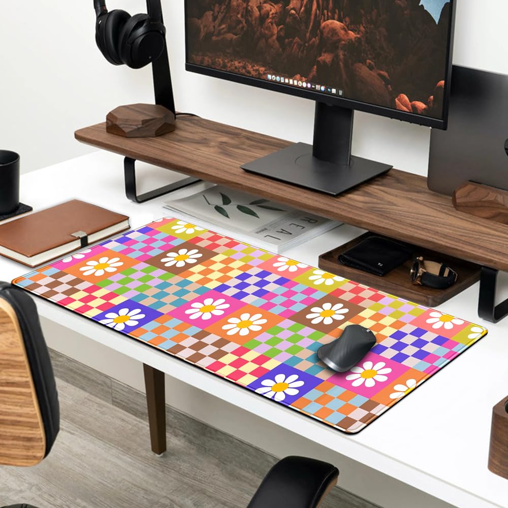 Desk Pad Anime Black Pom Poms Gaming Mouse Pad Large Star Designs Desk Office Decor Exclusive Beautiful Girls Mouse Pad for Women Desktop with Stitched Edges Non-Slip Computer Mat 31.5x11.8In