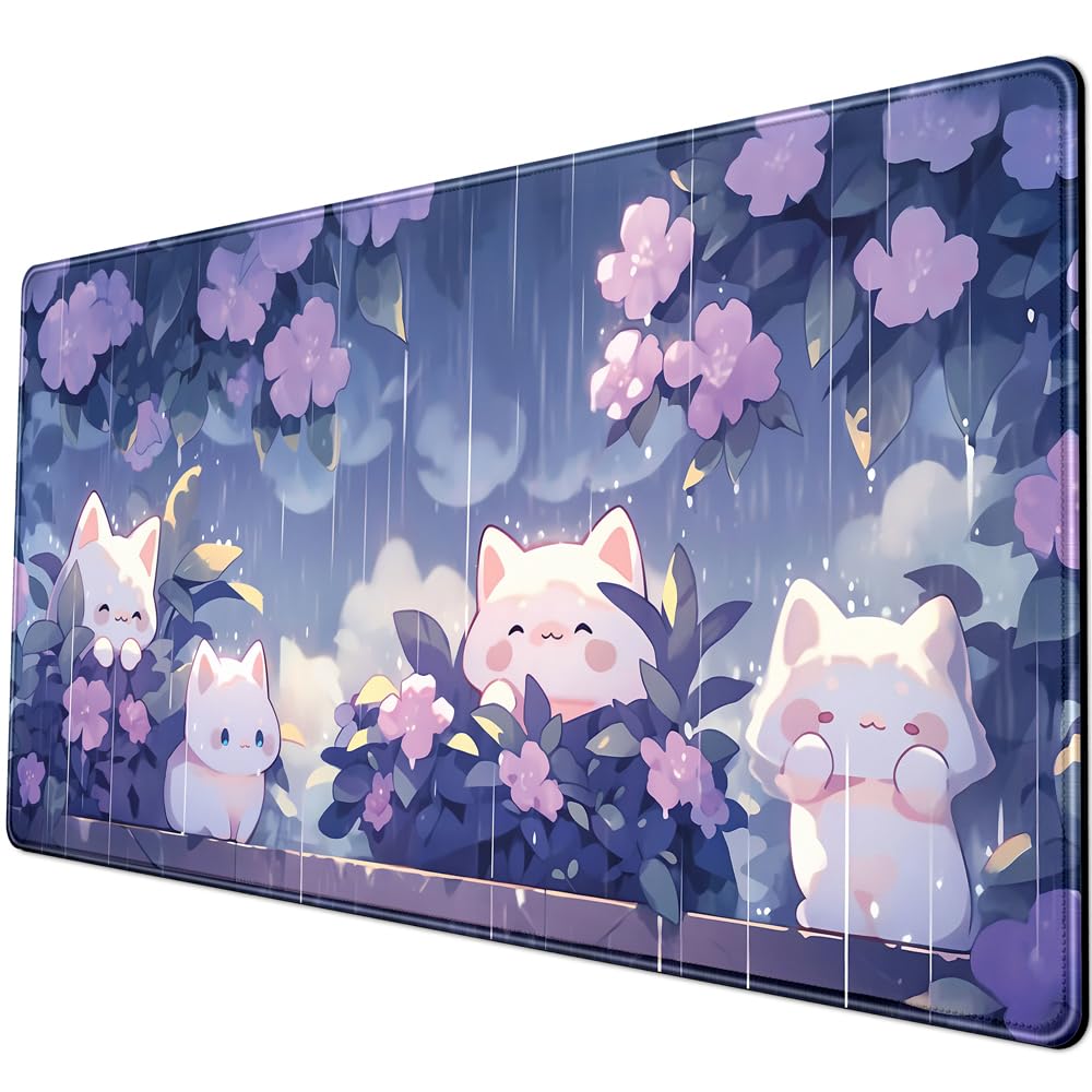 Desk Pad Anime Black Pom Poms Gaming Mouse Pad Large Star Designs Desk Office Decor Exclusive Beautiful Girls Mouse Pad for Women Desktop with Stitched Edges Non-Slip Computer Mat 31.5x11.8In