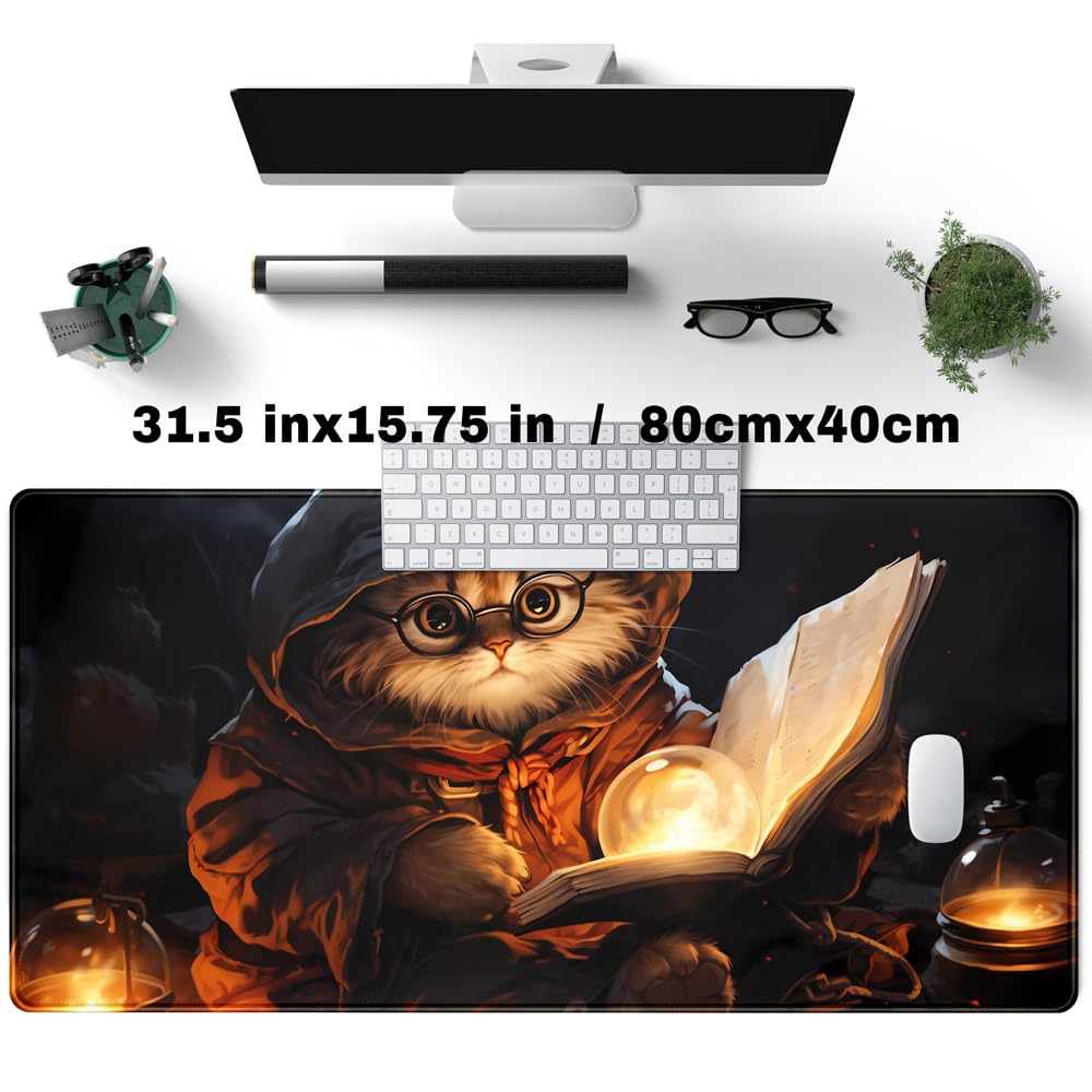 Desk Pad Anime Black Pom Poms Gaming Mouse Pad Large Star Designs Desk Office Decor Exclusive Beautiful Girls Mouse Pad for Women Desktop with Stitched Edges Non-Slip Computer Mat 31.5x11.8In