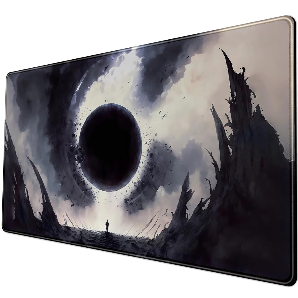 Desk Pad Anime Black Pom Poms Gaming Mouse Pad Large Star Designs Desk Office Decor Exclusive Beautiful Girls Mouse Pad for Women Desktop with Stitched Edges Non-Slip Computer Mat 31.5x11.8In