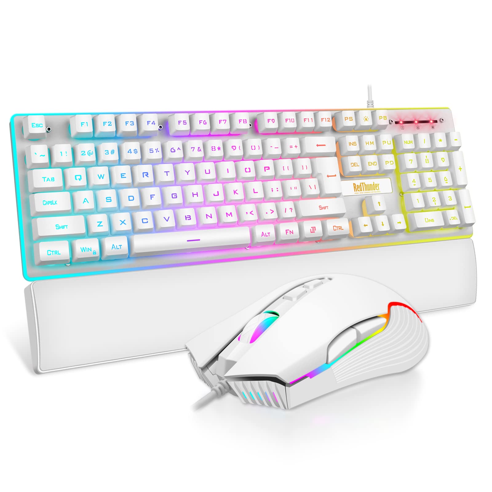 RedThunder K10 Gaming Keyboard & Mouse Combo – RGB Backlit, Wrist Rest, Anti-Ghosting, 7200 DPI