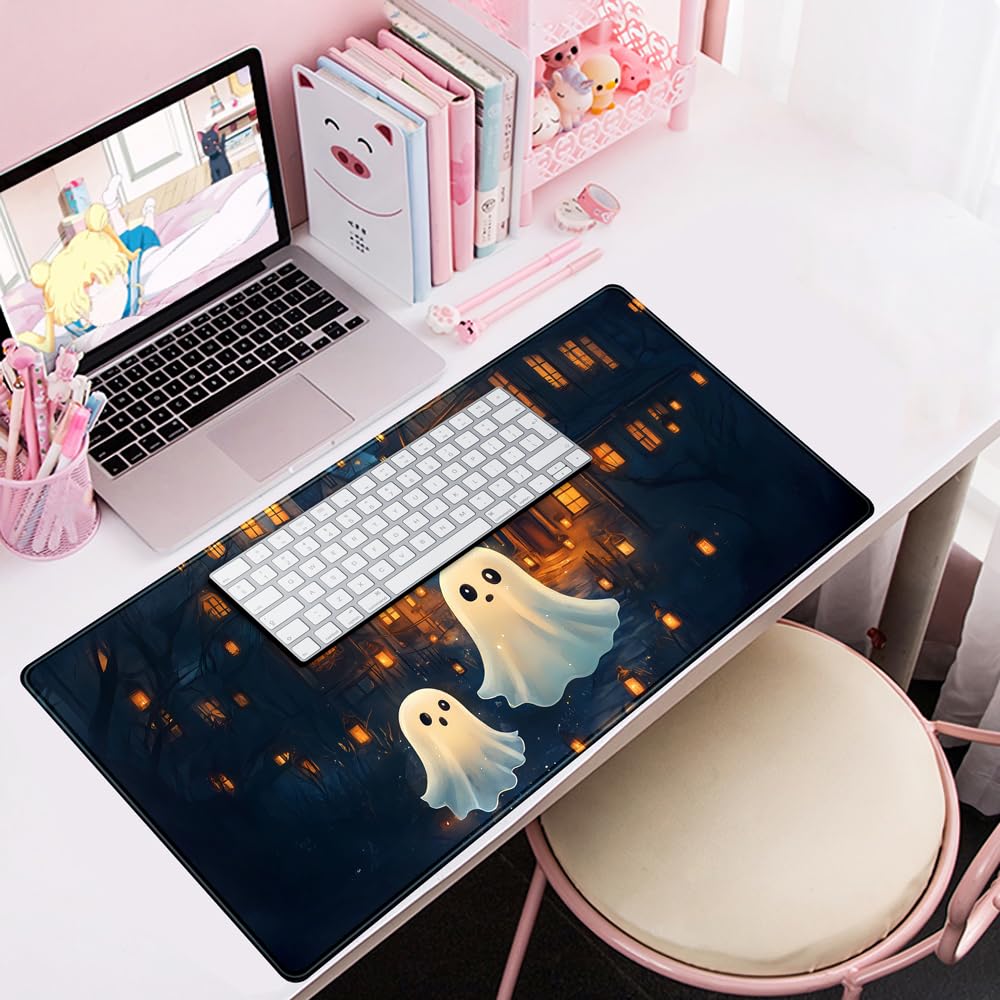 Desk Pad Anime Black Pom Poms Gaming Mouse Pad Large Star Designs Desk Office Decor Exclusive Beautiful Girls Mouse Pad for Women Desktop with Stitched Edges Non-Slip Computer Mat 31.5x11.8In