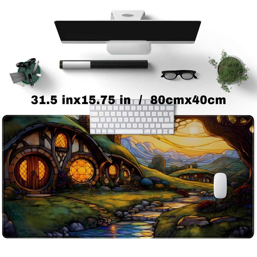 Desk Pad Anime Black Pom Poms Gaming Mouse Pad Large Star Designs Desk Office Decor Exclusive Beautiful Girls Mouse Pad for Women Desktop with Stitched Edges Non-Slip Computer Mat 31.5x11.8In