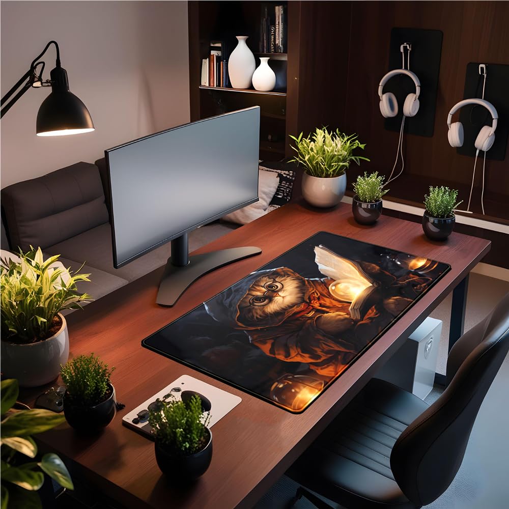 Desk Pad Anime Black Pom Poms Gaming Mouse Pad Large Star Designs Desk Office Decor Exclusive Beautiful Girls Mouse Pad for Women Desktop with Stitched Edges Non-Slip Computer Mat 31.5x11.8In