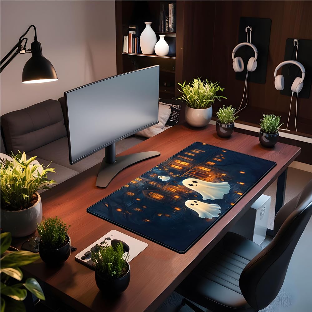 Desk Pad Anime Black Pom Poms Gaming Mouse Pad Large Star Designs Desk Office Decor Exclusive Beautiful Girls Mouse Pad for Women Desktop with Stitched Edges Non-Slip Computer Mat 31.5x11.8In