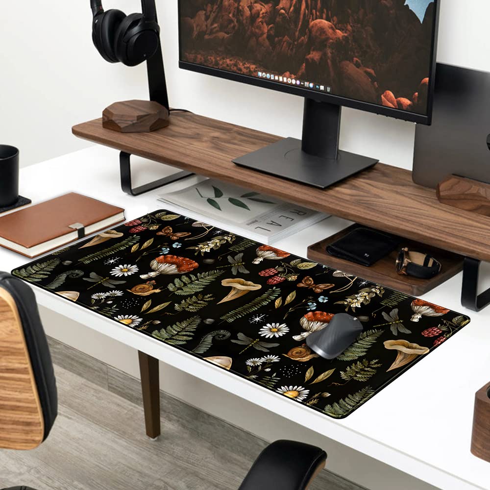 Desk Pad Anime Black Pom Poms Gaming Mouse Pad Large Star Designs Desk Office Decor Exclusive Beautiful Girls Mouse Pad for Women Desktop with Stitched Edges Non-Slip Computer Mat 31.5x11.8In