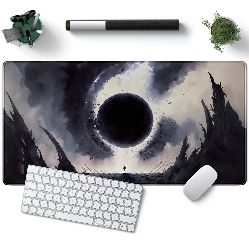 Desk Pad Anime Black Pom Poms Gaming Mouse Pad Large Star Designs Desk Office Decor Exclusive Beautiful Girls Mouse Pad for Women Desktop with Stitched Edges Non-Slip Computer Mat 31.5x11.8In