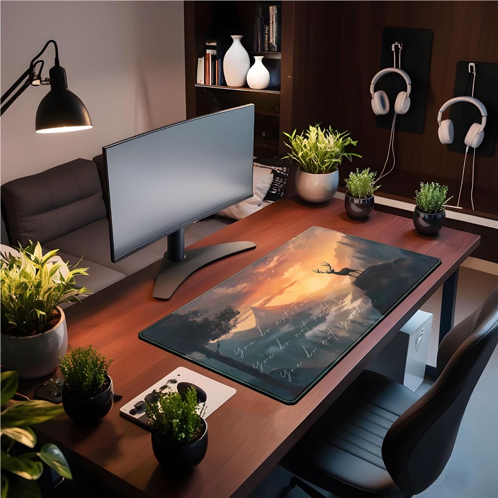 Desk Pad Anime Black Pom Poms Gaming Mouse Pad Large Star Designs Desk Office Decor Exclusive Beautiful Girls Mouse Pad for Women Desktop with Stitched Edges Non-Slip Computer Mat 31.5x11.8In