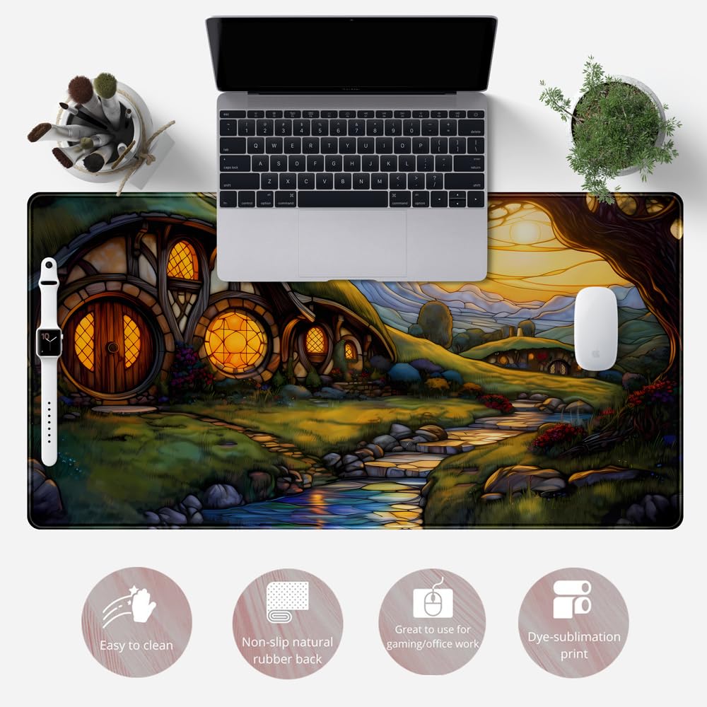 Desk Pad Anime Black Pom Poms Gaming Mouse Pad Large Star Designs Desk Office Decor Exclusive Beautiful Girls Mouse Pad for Women Desktop with Stitched Edges Non-Slip Computer Mat 31.5x11.8In