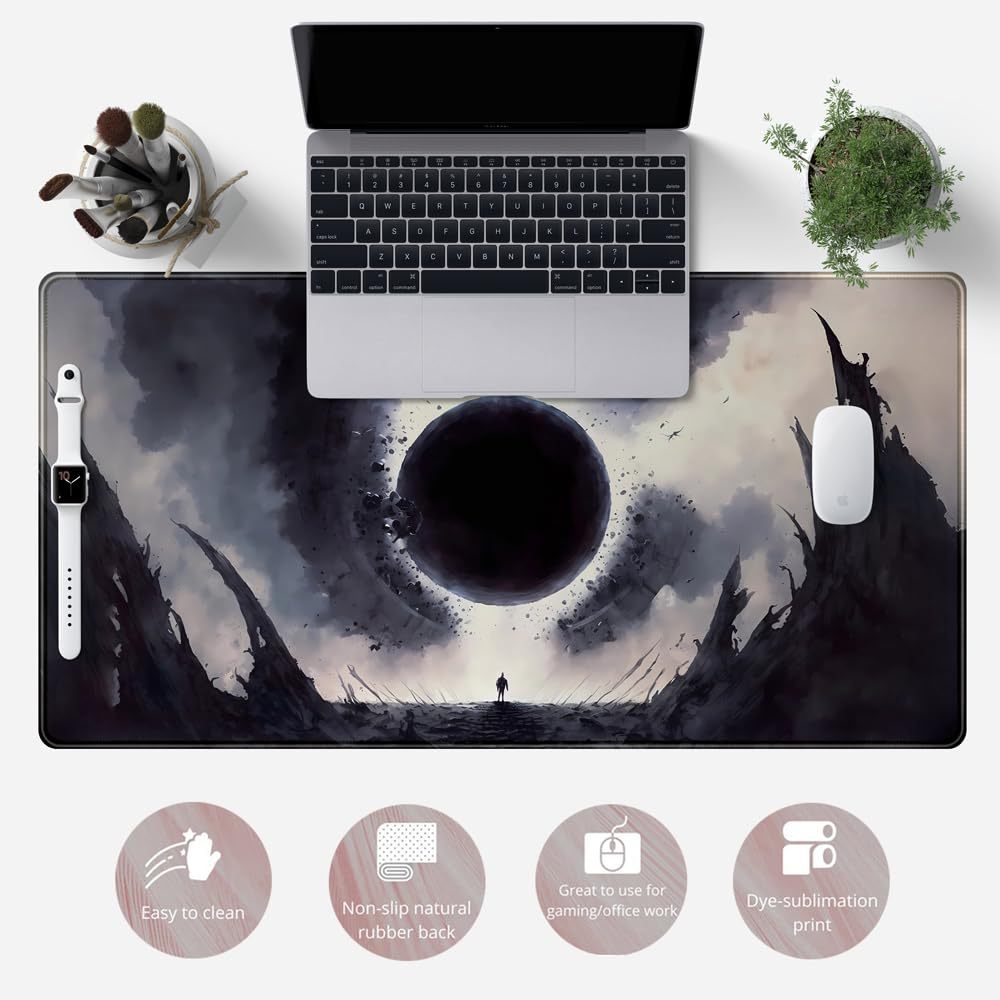 Desk Pad Anime Black Pom Poms Gaming Mouse Pad Large Star Designs Desk Office Decor Exclusive Beautiful Girls Mouse Pad for Women Desktop with Stitched Edges Non-Slip Computer Mat 31.5x11.8In