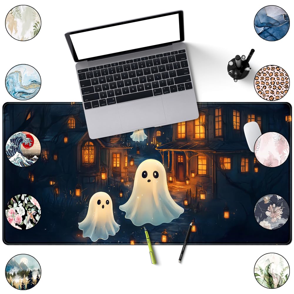 Desk Pad Anime Black Pom Poms Gaming Mouse Pad Large Star Designs Desk Office Decor Exclusive Beautiful Girls Mouse Pad for Women Desktop with Stitched Edges Non-Slip Computer Mat 31.5x11.8In