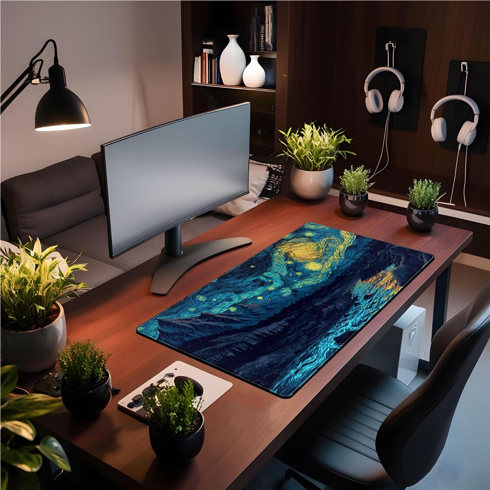 Desk Pad Anime Black Pom Poms Gaming Mouse Pad Large Star Designs Desk Office Decor Exclusive Beautiful Girls Mouse Pad for Women Desktop with Stitched Edges Non-Slip Computer Mat 31.5x11.8In