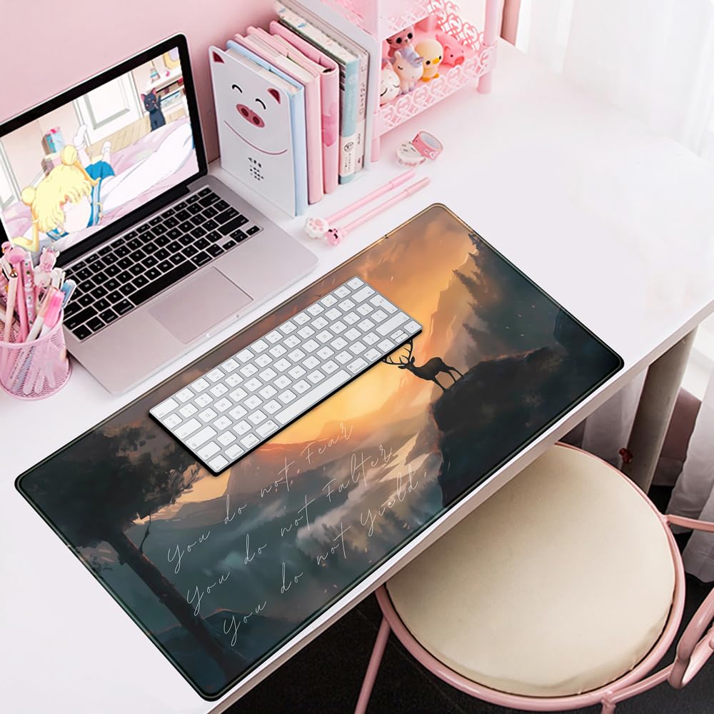 Desk Pad Anime Black Pom Poms Gaming Mouse Pad Large Star Designs Desk Office Decor Exclusive Beautiful Girls Mouse Pad for Women Desktop with Stitched Edges Non-Slip Computer Mat 31.5x11.8In