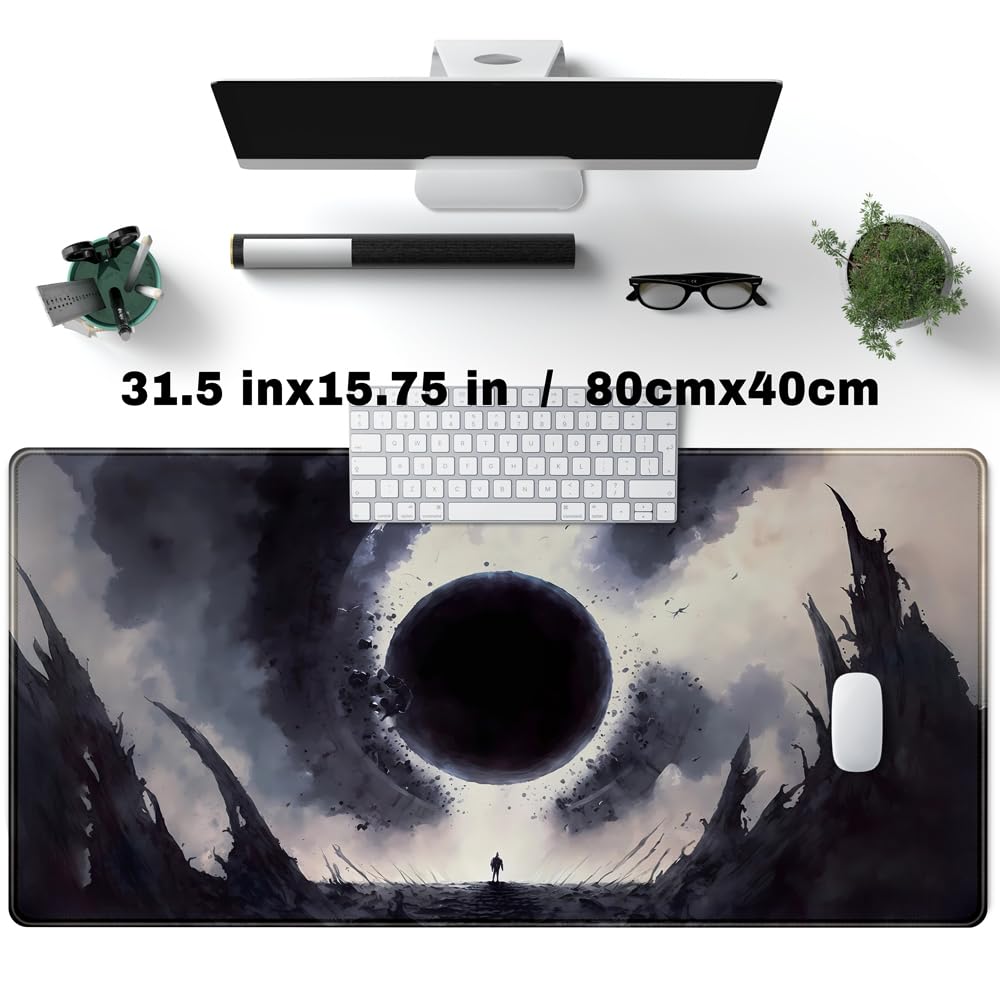 Desk Pad Anime Black Pom Poms Gaming Mouse Pad Large Star Designs Desk Office Decor Exclusive Beautiful Girls Mouse Pad for Women Desktop with Stitched Edges Non-Slip Computer Mat 31.5x11.8In
