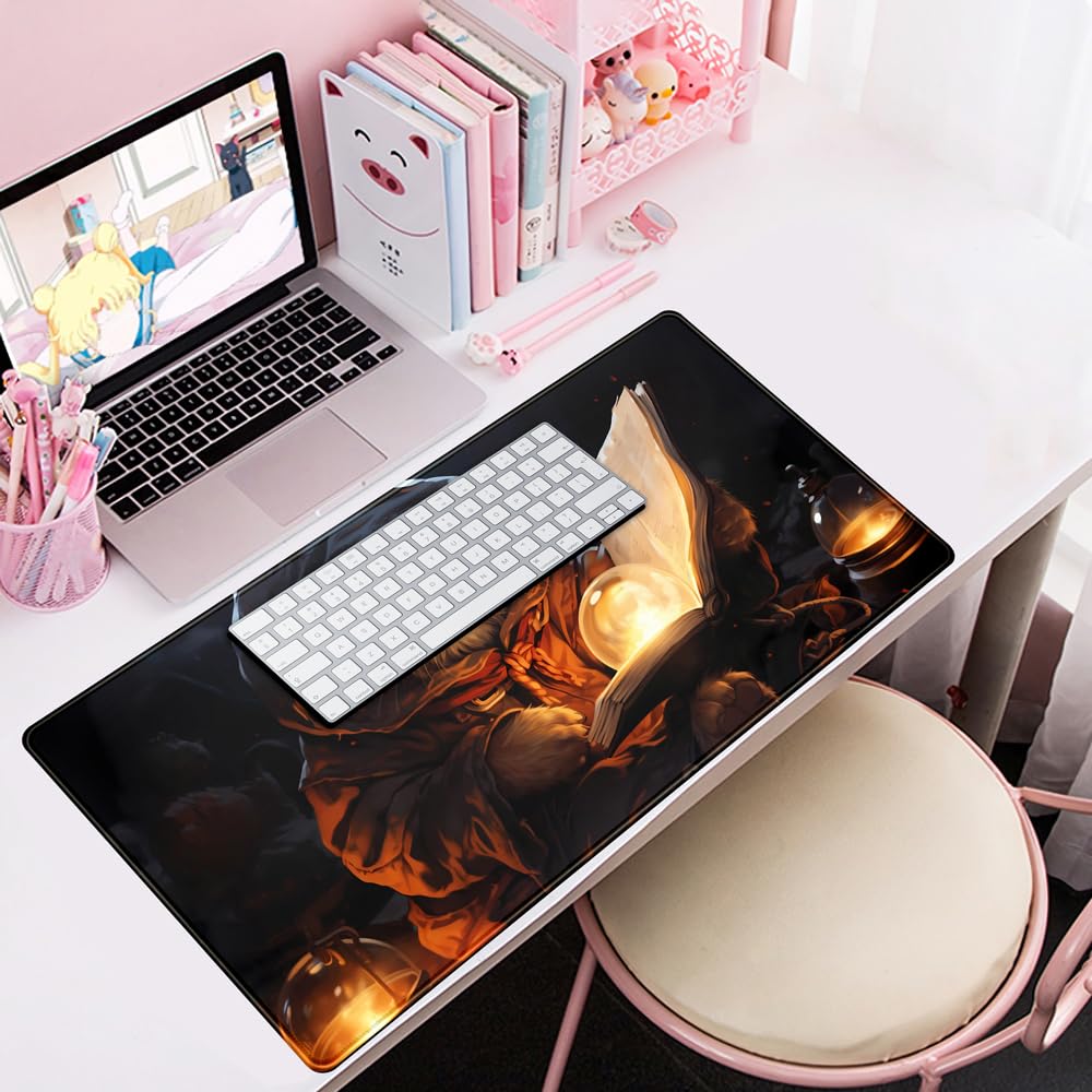 Desk Pad Anime Black Pom Poms Gaming Mouse Pad Large Star Designs Desk Office Decor Exclusive Beautiful Girls Mouse Pad for Women Desktop with Stitched Edges Non-Slip Computer Mat 31.5x11.8In