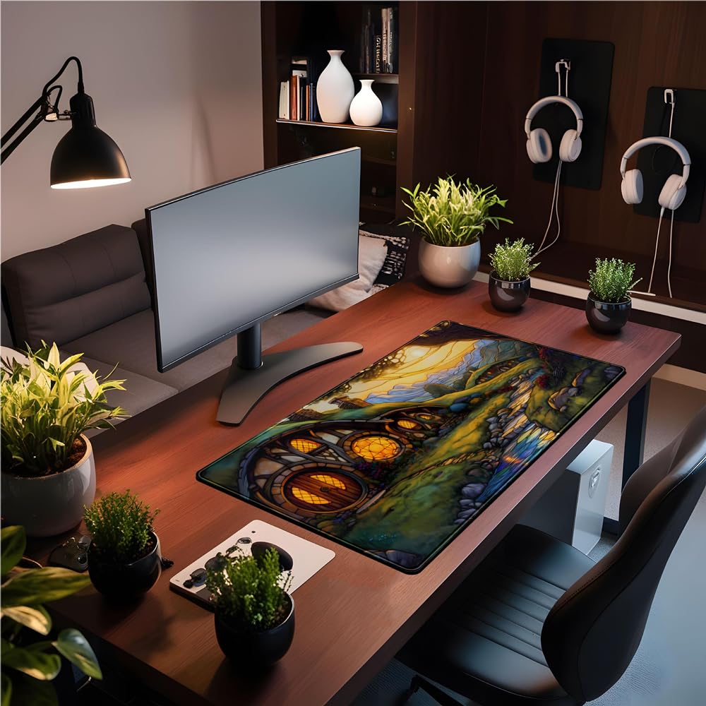 Desk Pad Anime Black Pom Poms Gaming Mouse Pad Large Star Designs Desk Office Decor Exclusive Beautiful Girls Mouse Pad for Women Desktop with Stitched Edges Non-Slip Computer Mat 31.5x11.8In