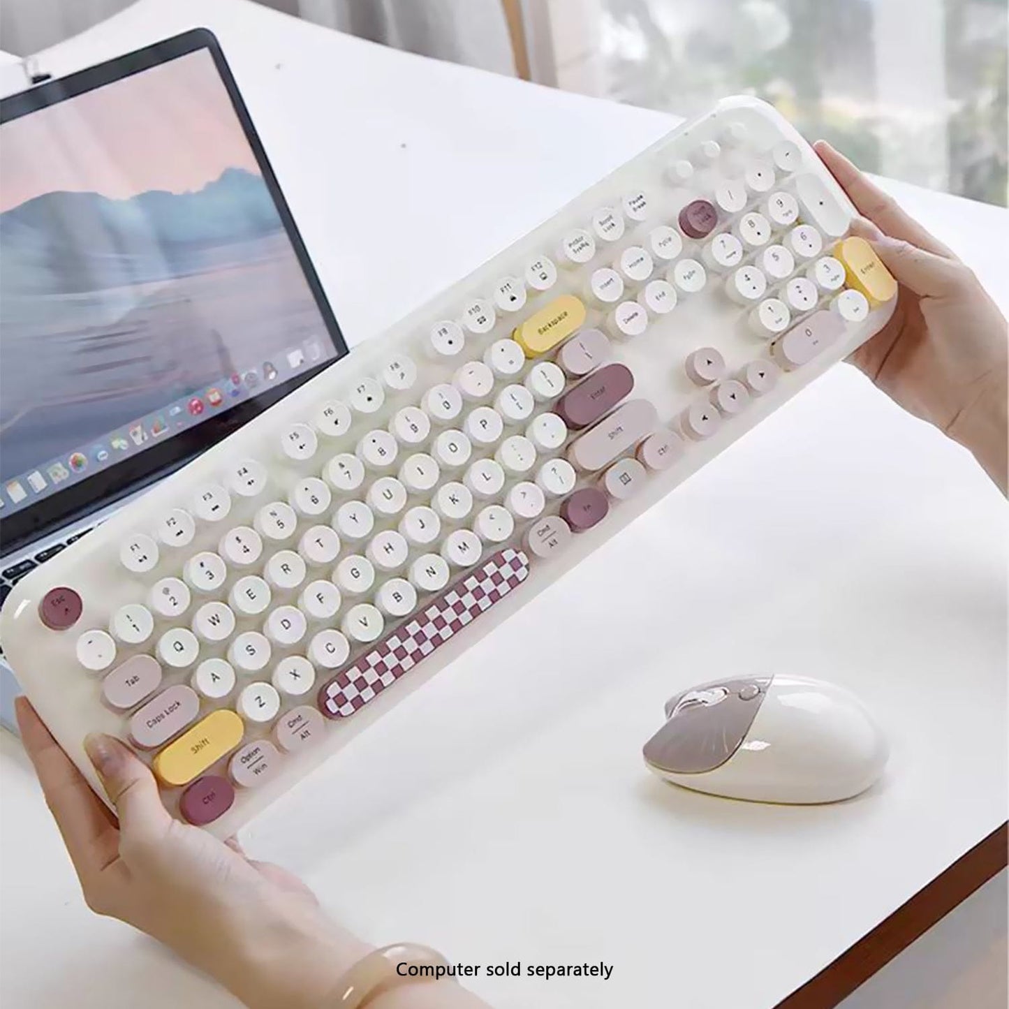 Wireless Keyboard & Mouse Combo - Silent Click, Colorful 104 Keys