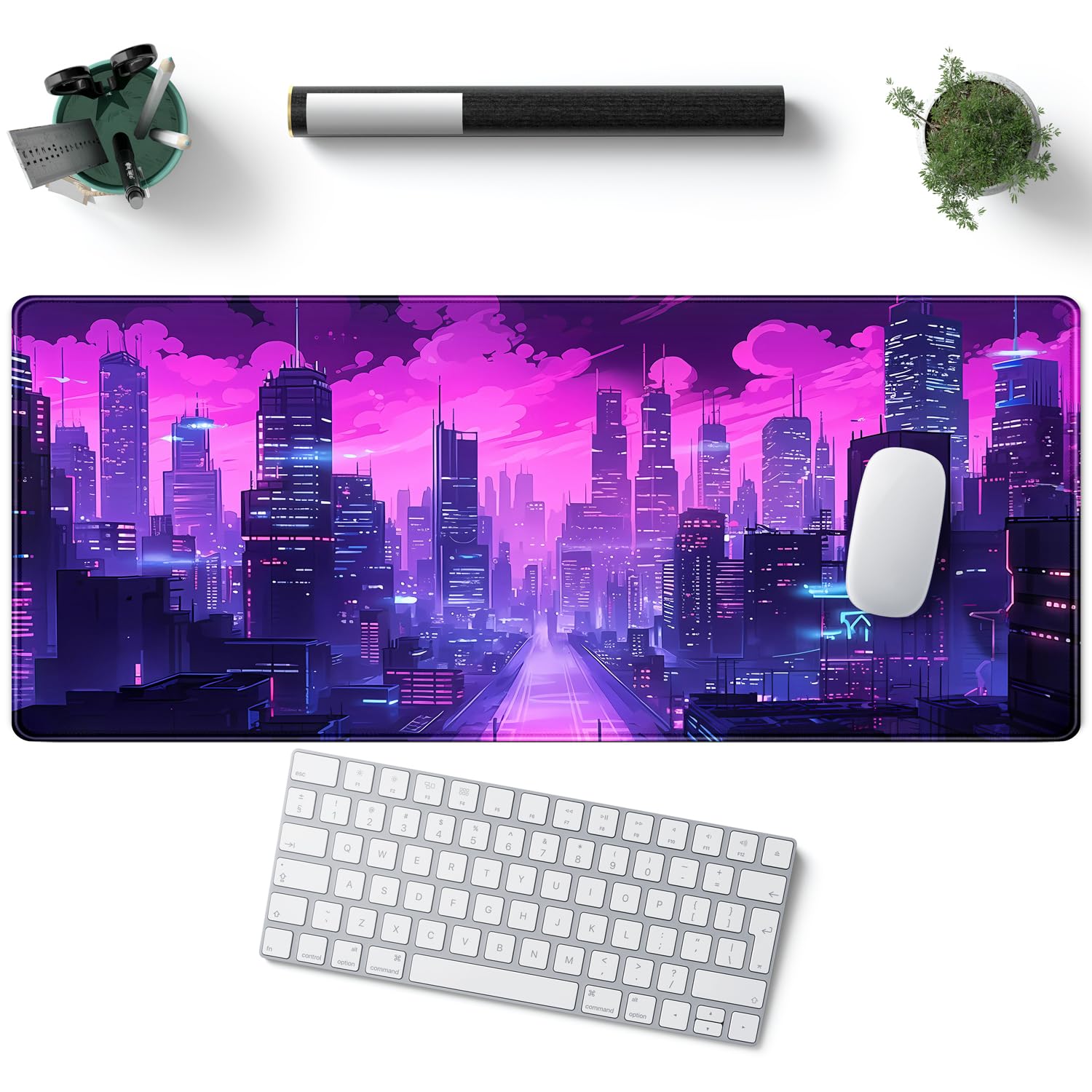 Desk Pad Anime Black Pom Poms Gaming Mouse Pad Large Star Designs Desk Office Decor Exclusive Beautiful Girls Mouse Pad for Women Desktop with Stitched Edges Non-Slip Computer Mat 31.5x11.8In