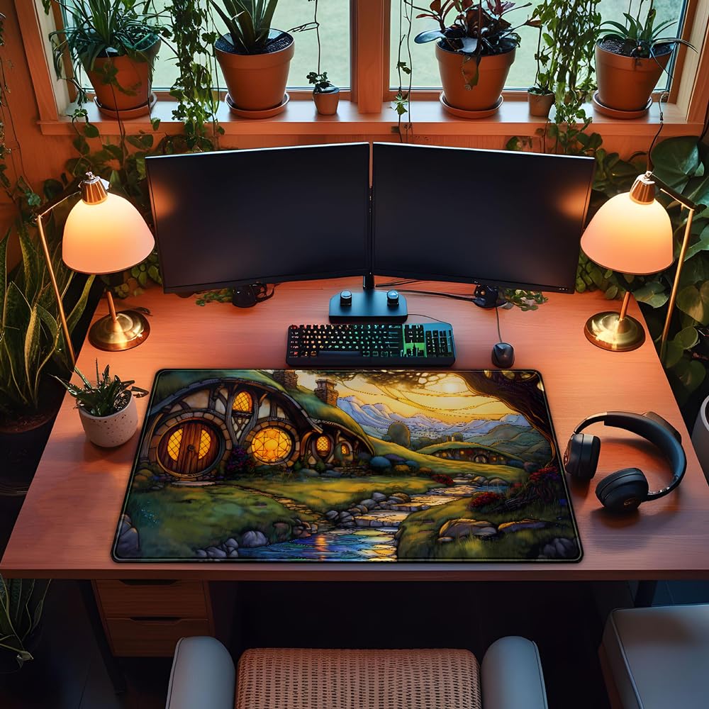 Desk Pad Anime Black Pom Poms Gaming Mouse Pad Large Star Designs Desk Office Decor Exclusive Beautiful Girls Mouse Pad for Women Desktop with Stitched Edges Non-Slip Computer Mat 31.5x11.8In