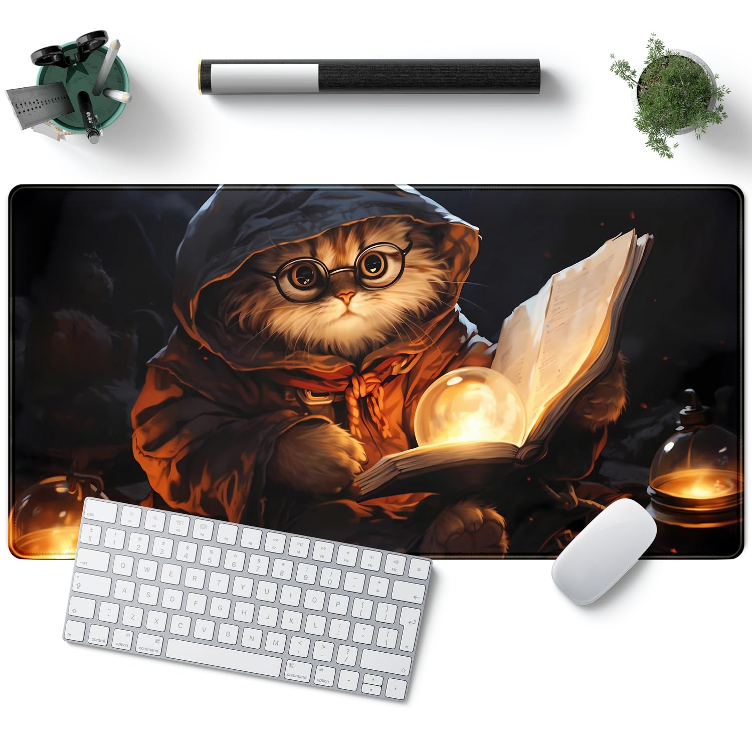 Desk Pad Anime Black Pom Poms Gaming Mouse Pad Large Star Designs Desk Office Decor Exclusive Beautiful Girls Mouse Pad for Women Desktop with Stitched Edges Non-Slip Computer Mat 31.5x11.8In