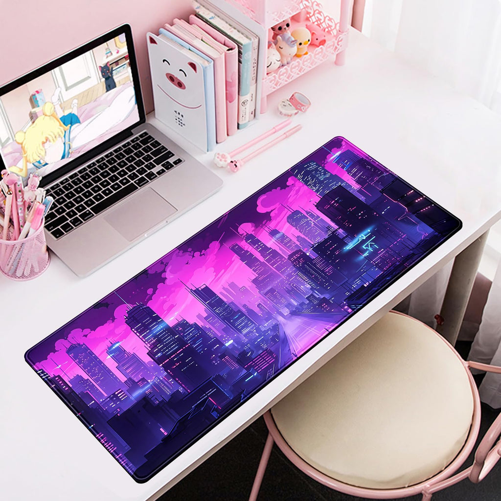 Desk Pad Anime Black Pom Poms Gaming Mouse Pad Large Star Designs Desk Office Decor Exclusive Beautiful Girls Mouse Pad for Women Desktop with Stitched Edges Non-Slip Computer Mat 31.5x11.8In