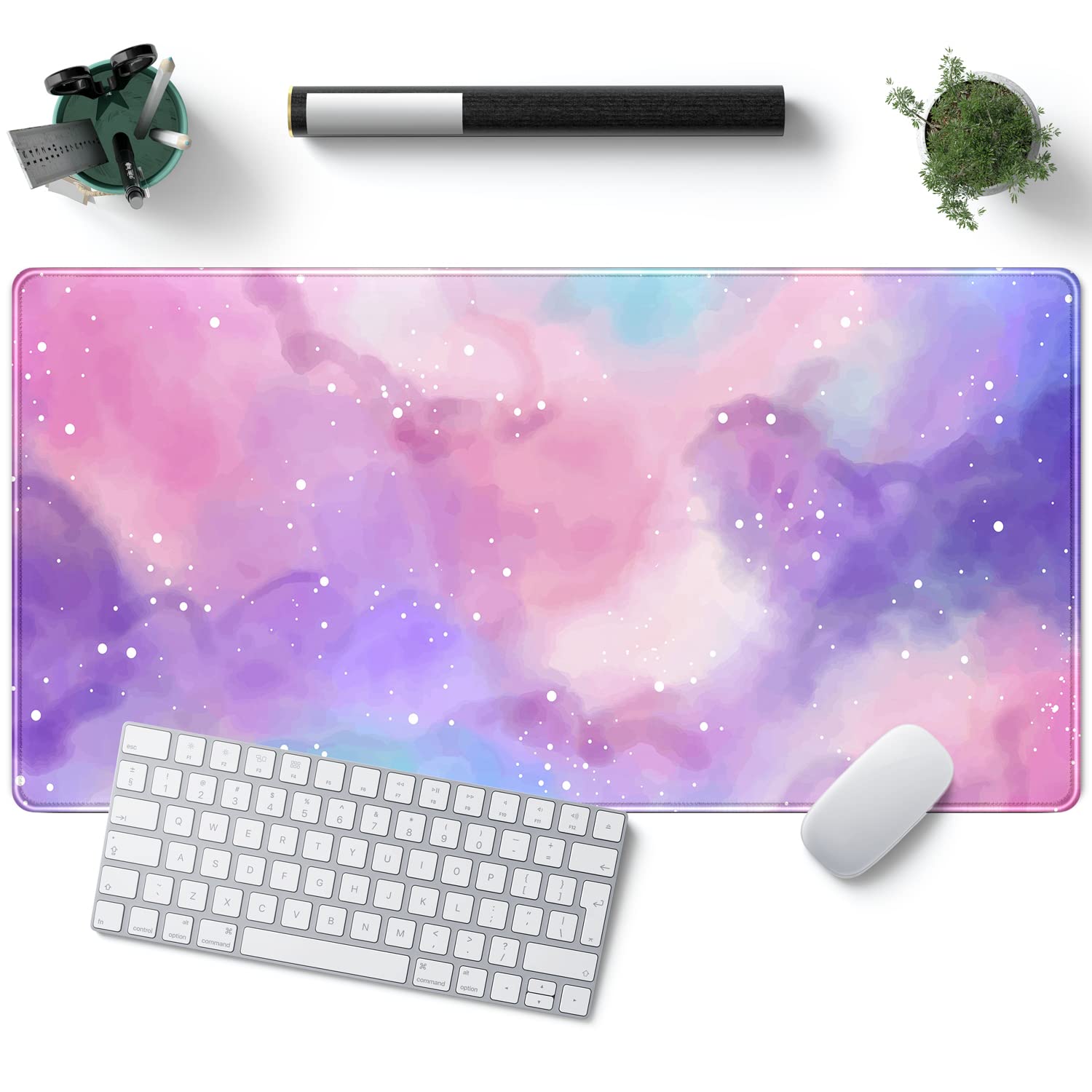 Desk Pad Anime Black Pom Poms Gaming Mouse Pad Large Star Designs Desk Office Decor Exclusive Beautiful Girls Mouse Pad for Women Desktop with Stitched Edges Non-Slip Computer Mat 31.5x11.8In