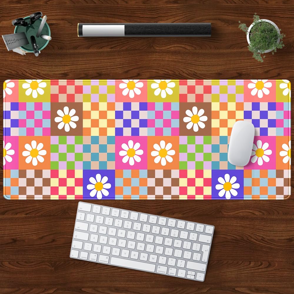 Desk Pad Anime Black Pom Poms Gaming Mouse Pad Large Star Designs Desk Office Decor Exclusive Beautiful Girls Mouse Pad for Women Desktop with Stitched Edges Non-Slip Computer Mat 31.5x11.8In