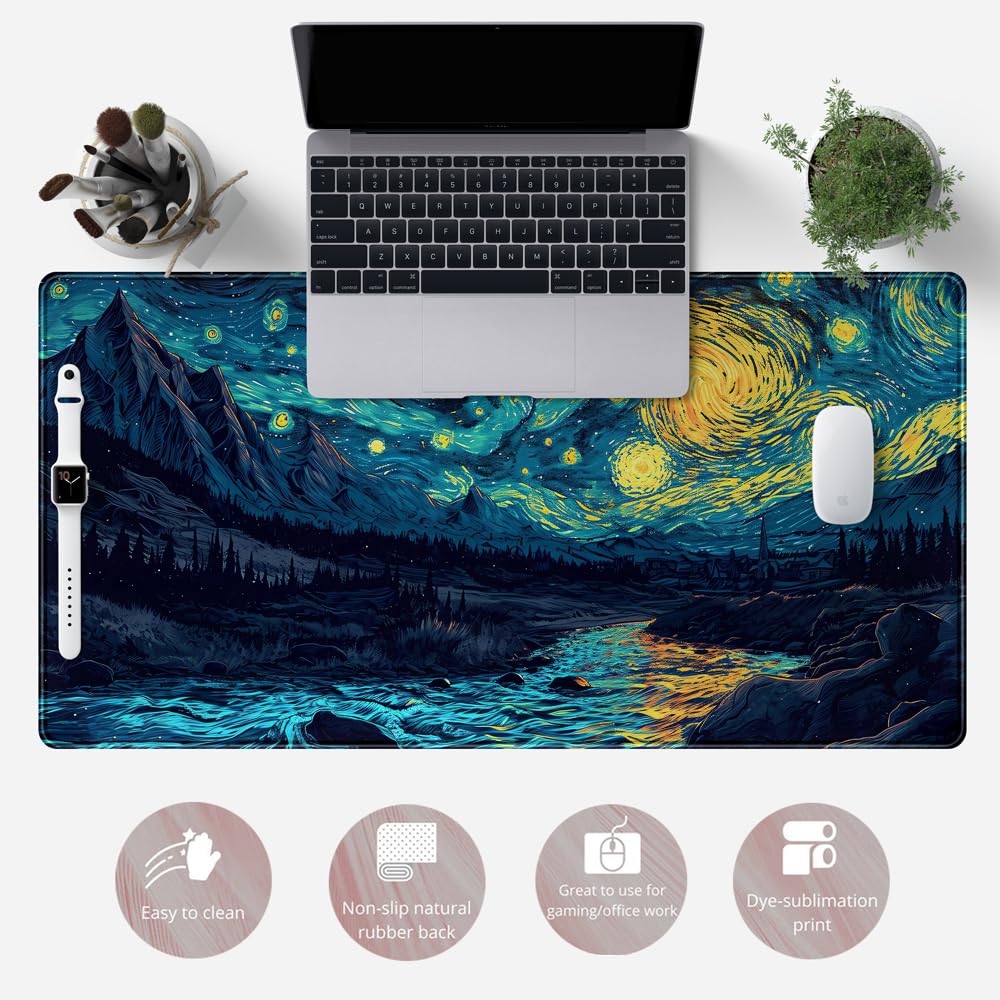 Desk Pad Anime Black Pom Poms Gaming Mouse Pad Large Star Designs Desk Office Decor Exclusive Beautiful Girls Mouse Pad for Women Desktop with Stitched Edges Non-Slip Computer Mat 31.5x11.8In