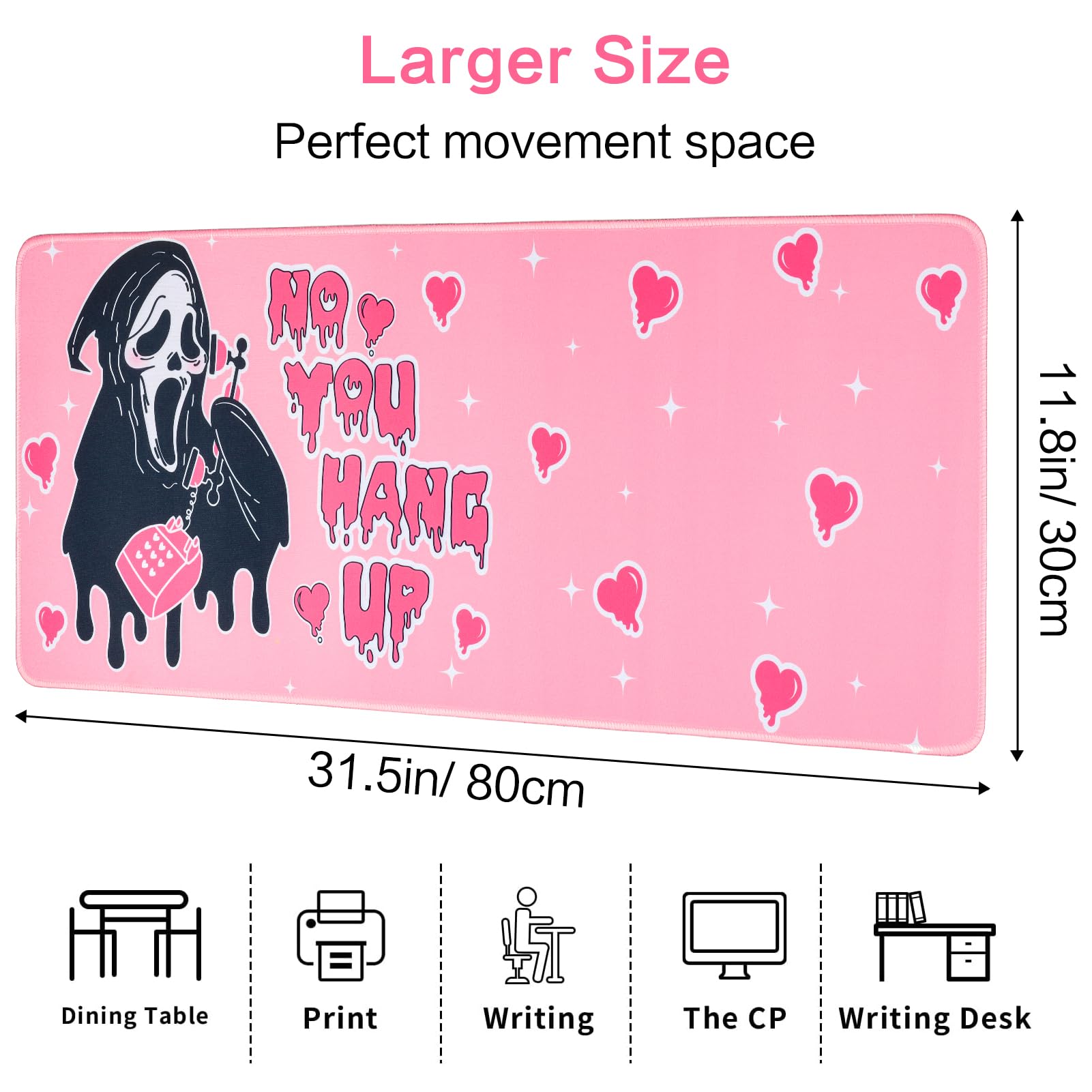 Ghost Face Inspired Desk Mat – 31.5 x 11.8in | Gothic Gaming Mouse Pad