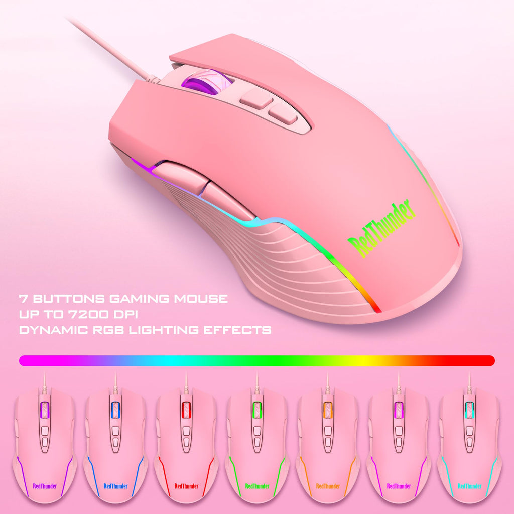 RedThunder K10 Gaming Keyboard & Mouse Combo – RGB Backlit, Wrist Rest, Anti-Ghosting, 7200 DPI