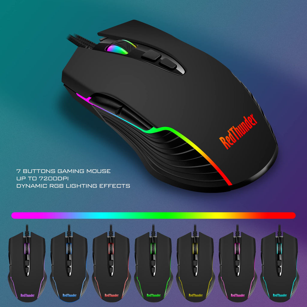 RedThunder K10 Gaming Keyboard & Mouse Combo – RGB Backlit, Wrist Rest, Anti-Ghosting, 7200 DPI
