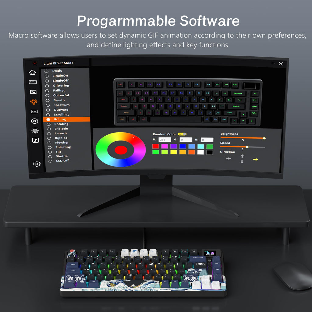 Womier SK80 75% Mechanical Gaming Keyboard – Color Display, Hot-Swap, RGB, Kanagawa Theme