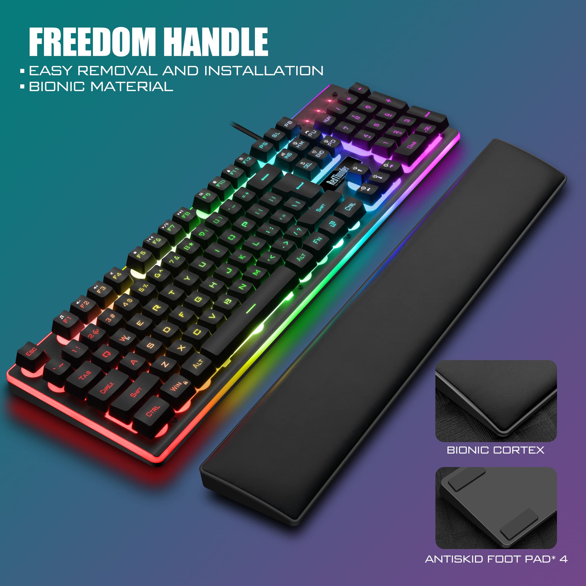 RedThunder K10 Gaming Keyboard & Mouse Combo – RGB Backlit, Wrist Rest, Anti-Ghosting, 7200 DPI