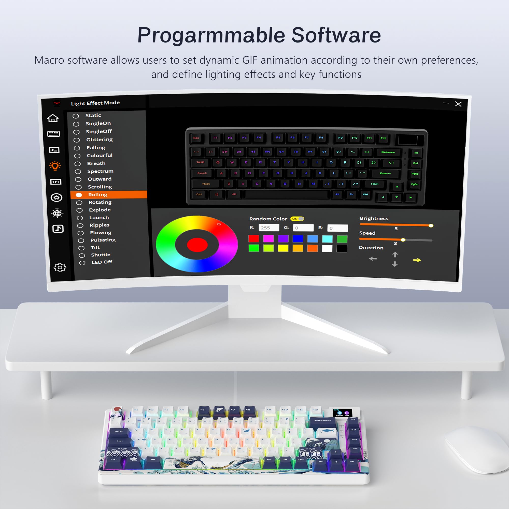 Womier SK80 75% Mechanical Gaming Keyboard – Color Display, Hot-Swap, RGB, Kanagawa Theme