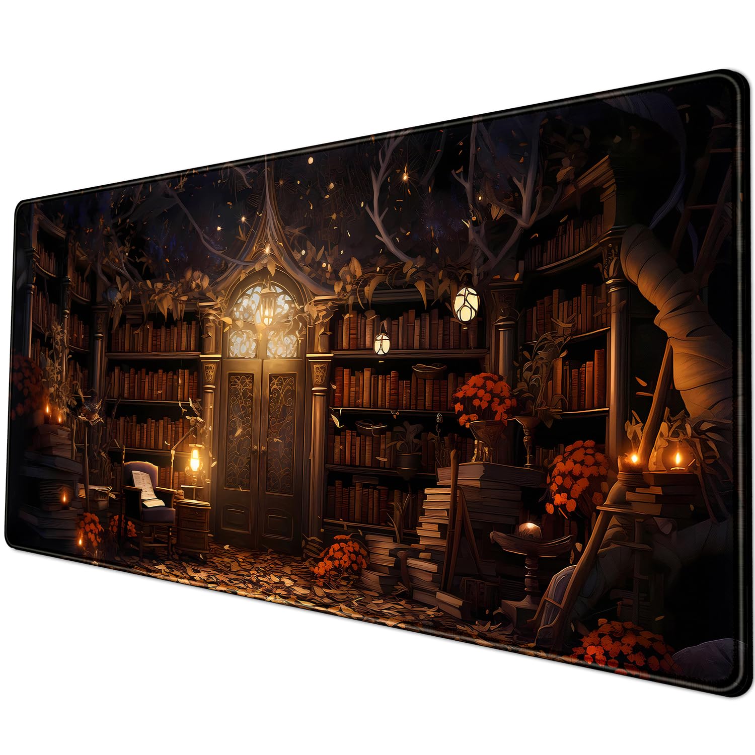 Desk Pad Anime Black Pom Poms Gaming Mouse Pad Large Star Designs Desk Office Decor Exclusive Beautiful Girls Mouse Pad for Women Desktop with Stitched Edges Non-Slip Computer Mat 31.5x11.8In