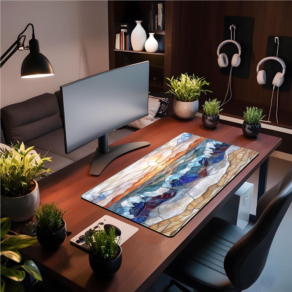 Desk Pad Anime Black Pom Poms Gaming Mouse Pad Large Star Designs Desk Office Decor Exclusive Beautiful Girls Mouse Pad for Women Desktop with Stitched Edges Non-Slip Computer Mat 31.5x11.8In