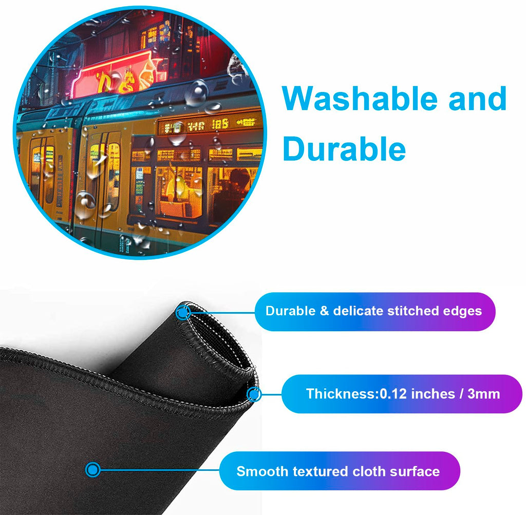 Tokyo Street Cute Large Gaming Mouse Pad, Purple Blue Anime City XXL, 35.4L x 15.7W inches, Fabric, Polyvinyl Chloride, Office Products