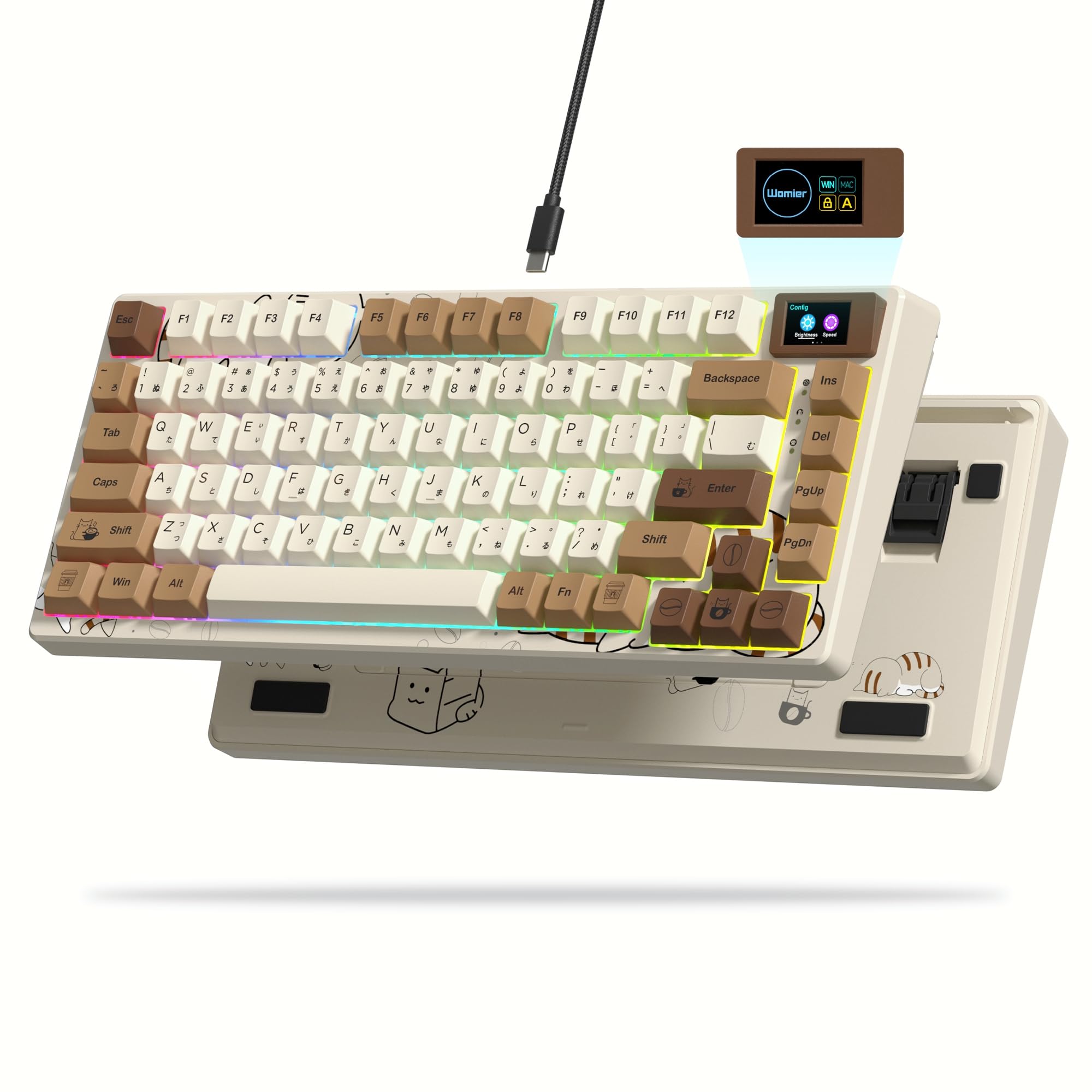 Womier SK80 75% Mechanical Gaming Keyboard – Color Display, Hot-Swap, RGB, Kanagawa Theme