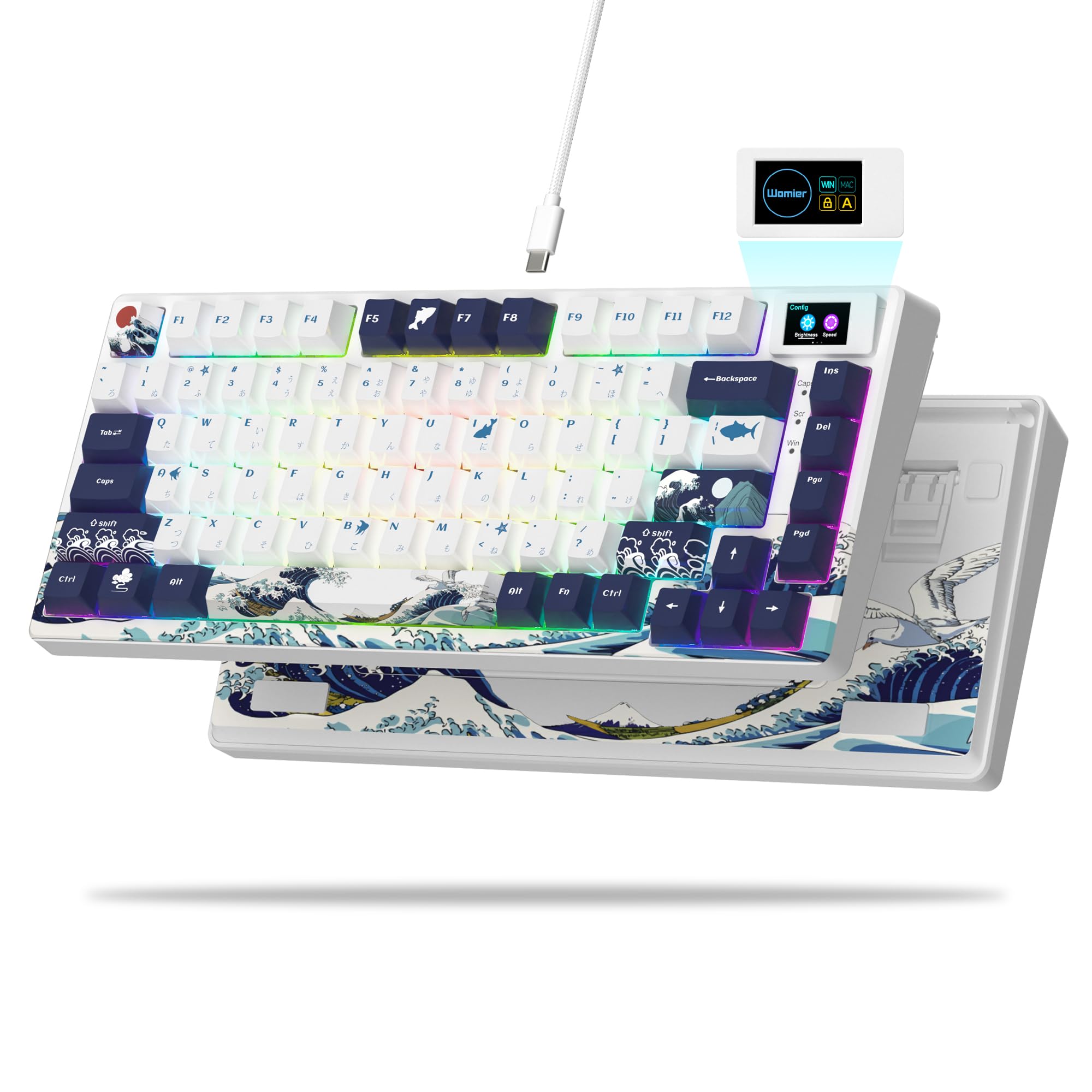 Womier SK80 75% Mechanical Gaming Keyboard – Color Display, Hot-Swap, RGB, Kanagawa Theme