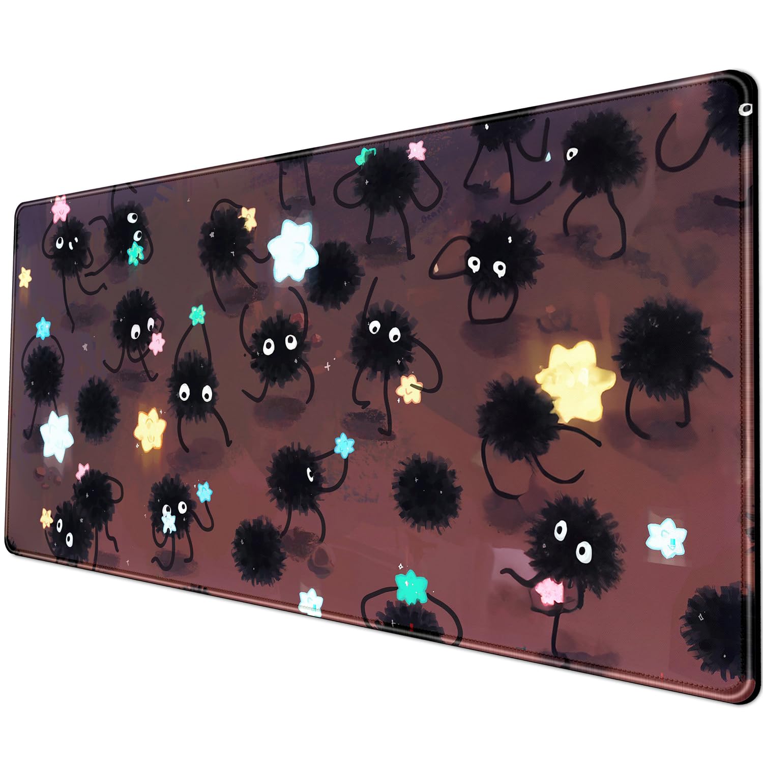 Desk Pad Anime Black Pom Poms Gaming Mouse Pad Large Star Designs Desk Office Decor Exclusive Beautiful Girls Mouse Pad for Women Desktop with Stitched Edges Non-Slip Computer Mat 31.5x11.8In