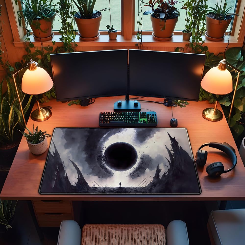 Desk Pad Anime Black Pom Poms Gaming Mouse Pad Large Star Designs Desk Office Decor Exclusive Beautiful Girls Mouse Pad for Women Desktop with Stitched Edges Non-Slip Computer Mat 31.5x11.8In