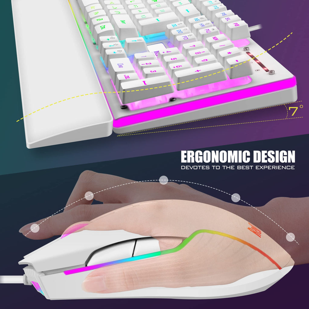 RedThunder K10 Gaming Keyboard & Mouse Combo – RGB Backlit, Wrist Rest, Anti-Ghosting, 7200 DPI