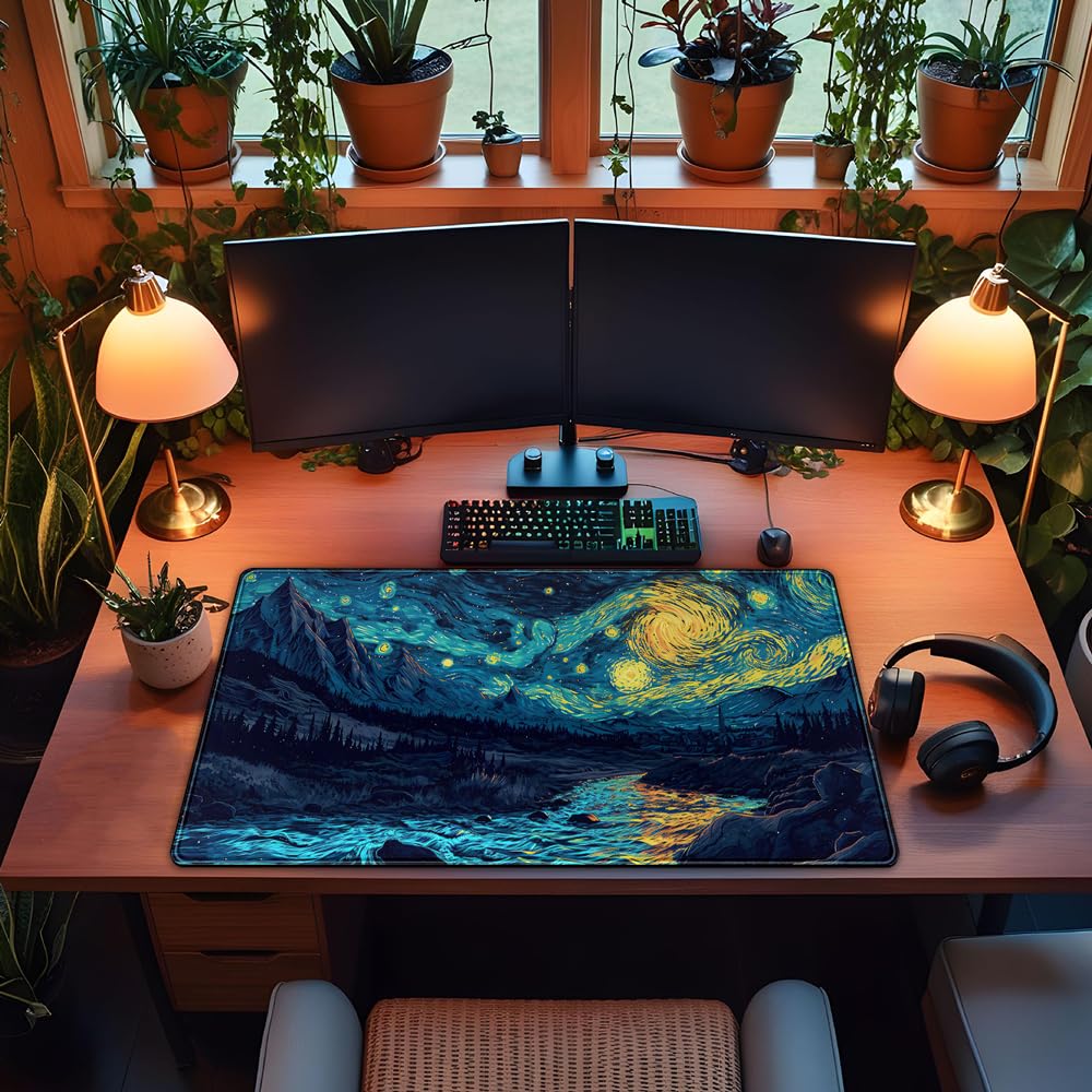 Desk Pad Anime Black Pom Poms Gaming Mouse Pad Large Star Designs Desk Office Decor Exclusive Beautiful Girls Mouse Pad for Women Desktop with Stitched Edges Non-Slip Computer Mat 31.5x11.8In