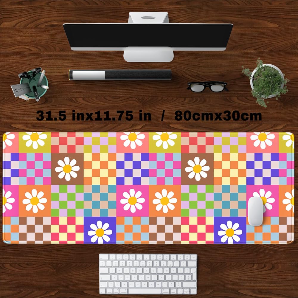 Desk Pad Anime Black Pom Poms Gaming Mouse Pad Large Star Designs Desk Office Decor Exclusive Beautiful Girls Mouse Pad for Women Desktop with Stitched Edges Non-Slip Computer Mat 31.5x11.8In