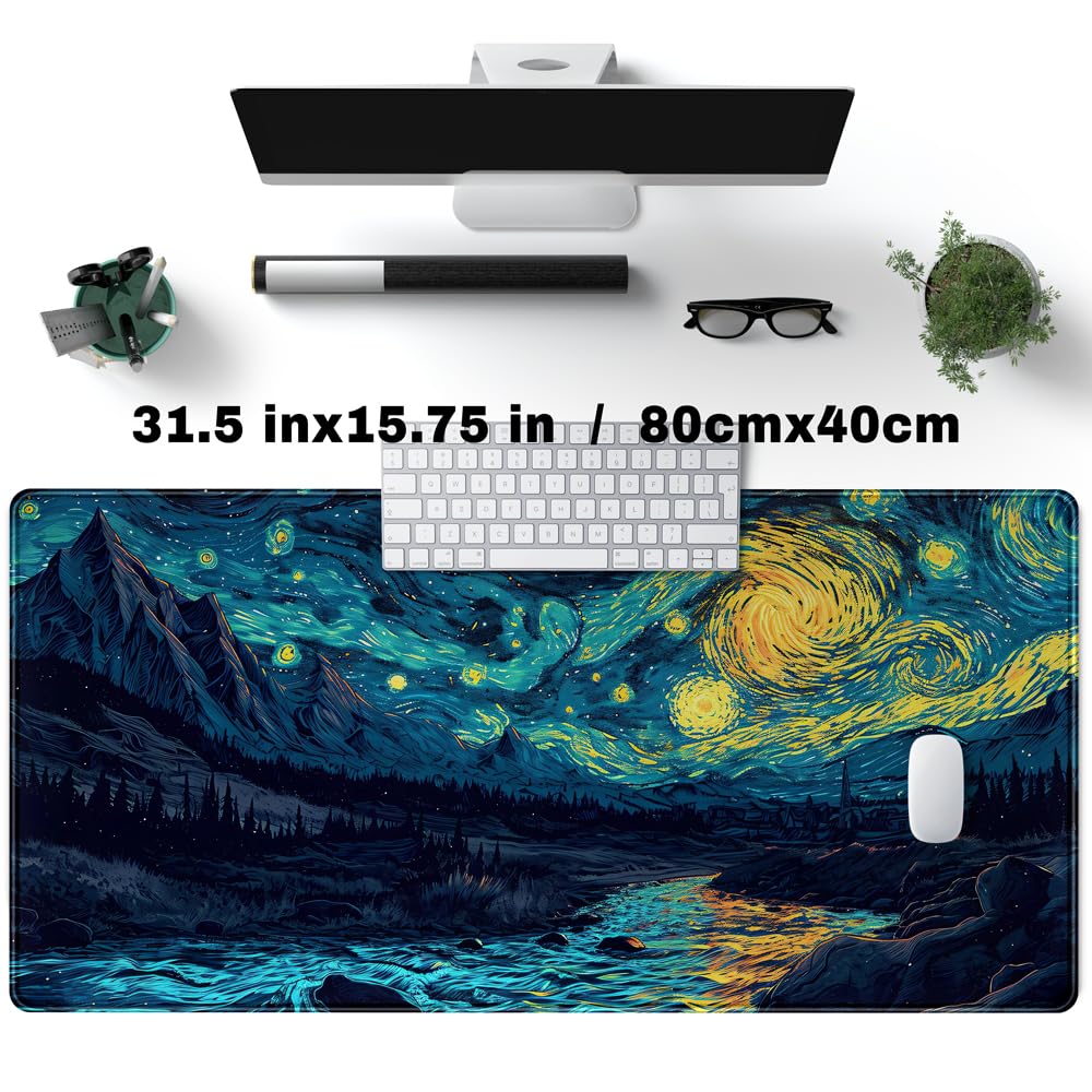 Desk Pad Anime Black Pom Poms Gaming Mouse Pad Large Star Designs Desk Office Decor Exclusive Beautiful Girls Mouse Pad for Women Desktop with Stitched Edges Non-Slip Computer Mat 31.5x11.8In